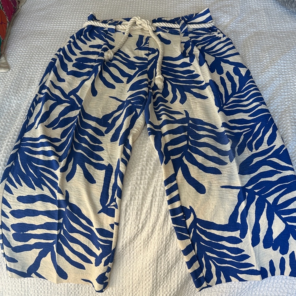 Rachel Zoe Blue and White Wide Leg Pants